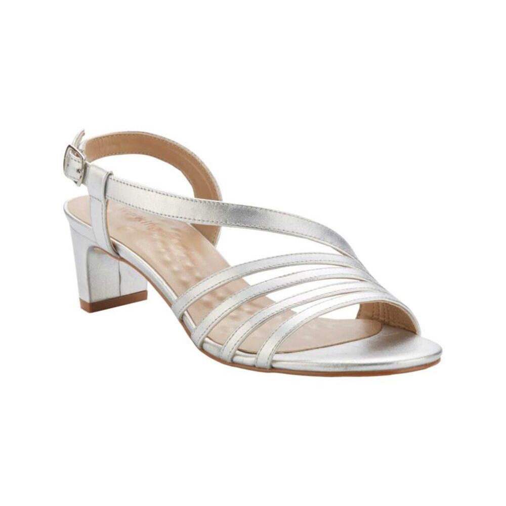 WALKING CRADLES Womens Silver Lettie Toe Block Heel Leather Heeled Sandal 4 M
